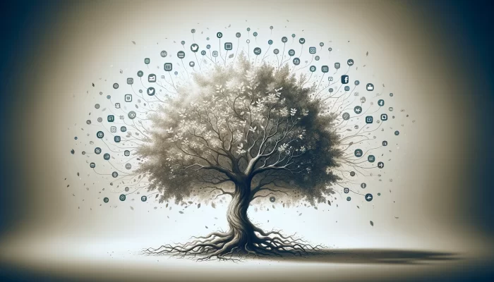 A serene image of a large tree with a strong, central trunk and numerous branches extending outward, symbolizing growth and increasing brand awareness. The branches are lush and full, representing the spread and reach of the brand. The background features a soft, subtle gradient, emphasizing the natural elegance of the tree. The overall atmosphere is peaceful and balanced, highlighting the organic expansion and increasing brand awareness through the tree's branches.